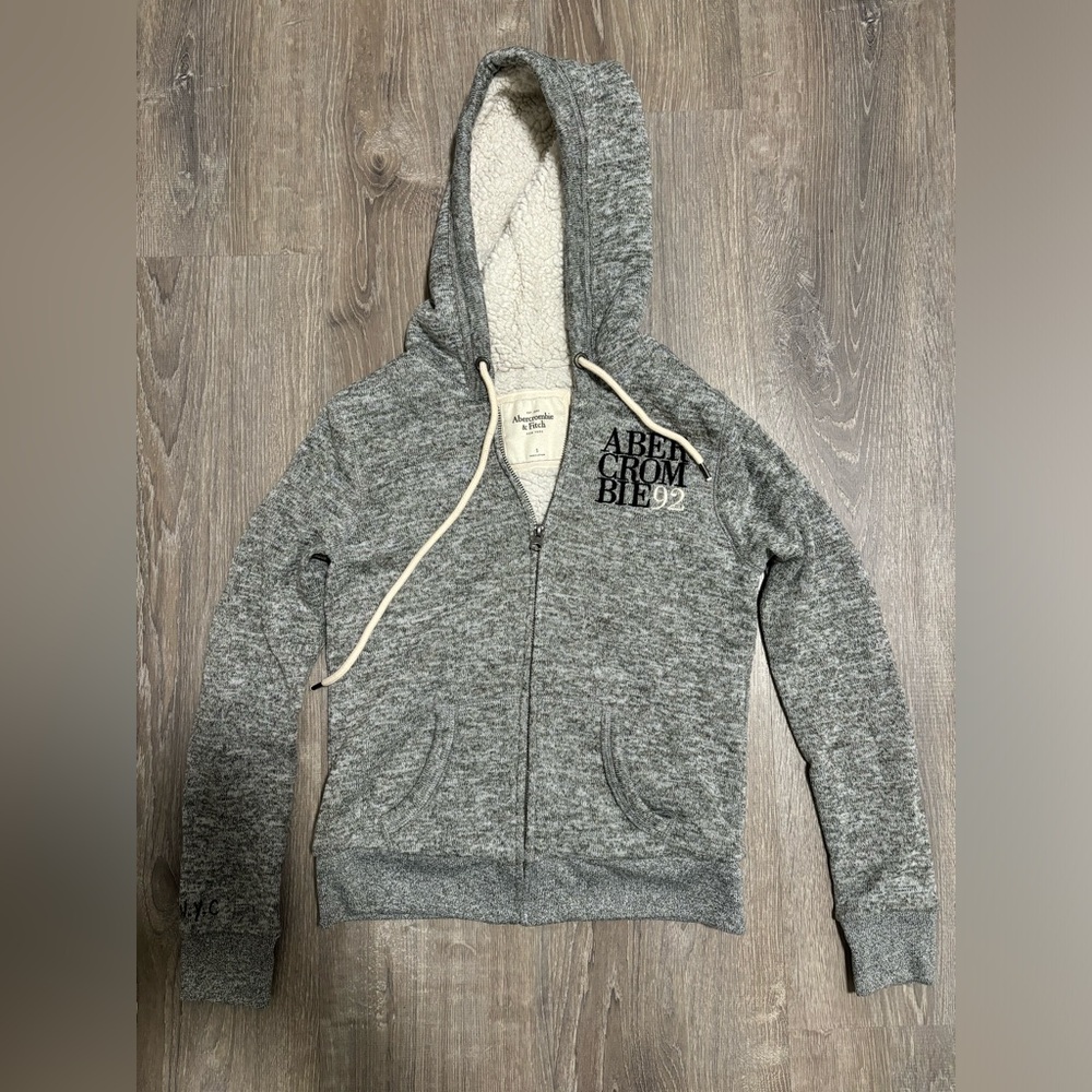 Abercrombie & Fitch zip up hoodie Y2K men small gray